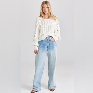 Free People Sandre Pullover Cable Knit Sweater Ivory Size Small